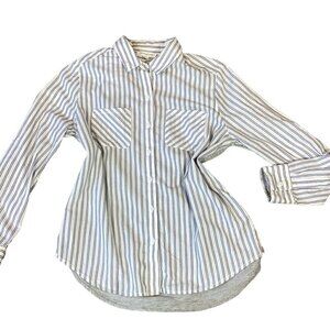 BeachLunchLounge Mixed Media Button Down Top Striped Sz M White & Navy 285L